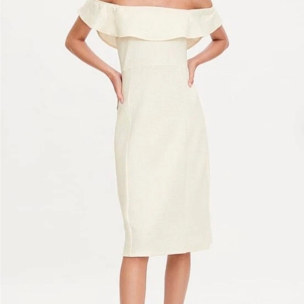 Zara White Off-Shoulder Sheath Dress with Flutter Sleeves